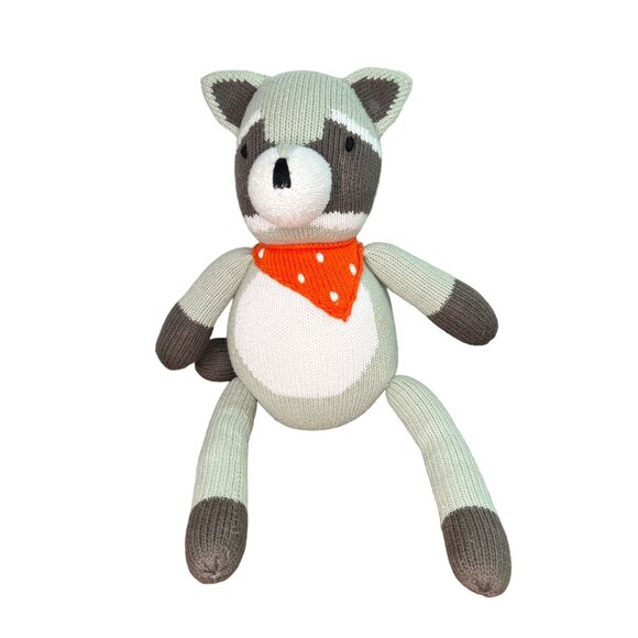 Pottery Barn Modern Baby Knit Raccoon Stuffed Animal Plush Toy 15” Tall
